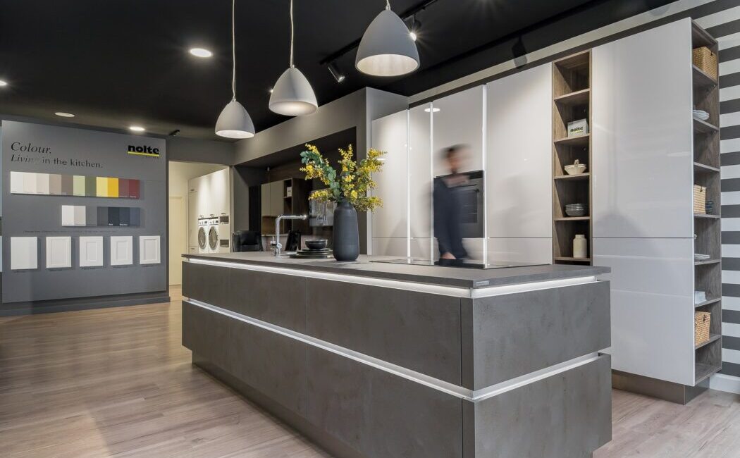 White & grey Portland display in our Wilmslow showroom